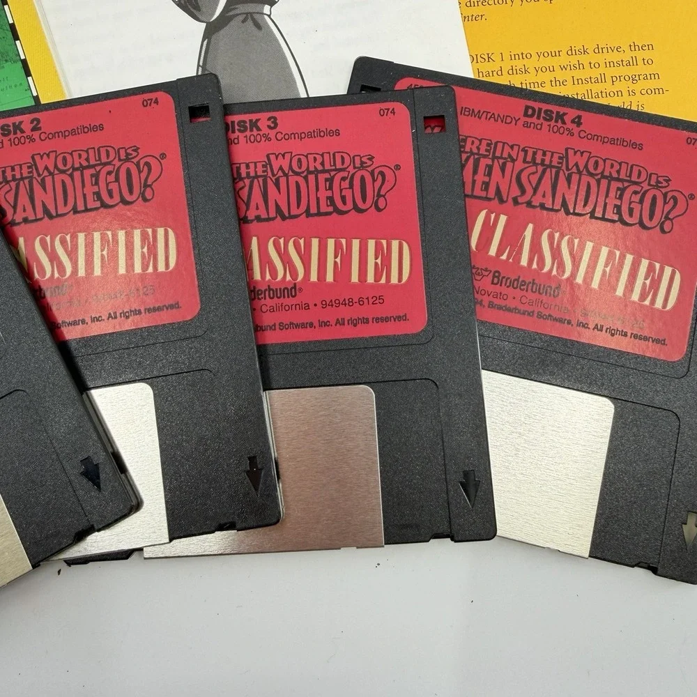 Where In The USA Is Carmen Sandiego Box Microsoft IBM PC 4 Floppy‎ Disks Vtg
